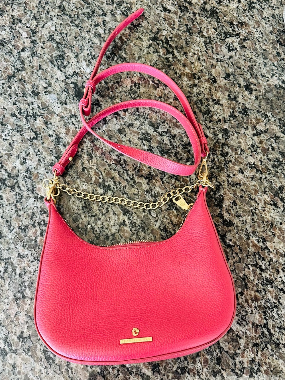 Spartina 449 Pink Leather Crossbody Bag with Gold Chain
